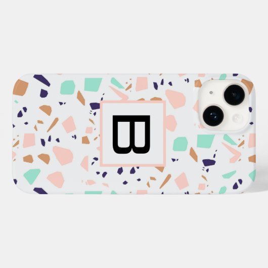 Terrazzo, weißes Pfefferminzmonogramm Case-Mate iPhone Hülle (Rückseite (Horizontal))