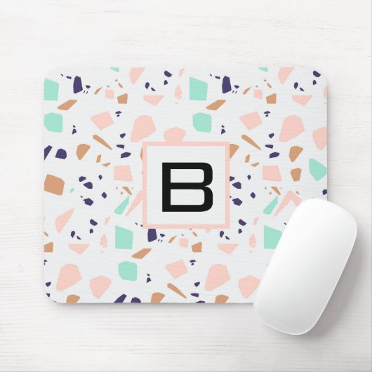 Terrazzo, weißes Pfefferminzmonogramm Mousepad (Mit Mouse)