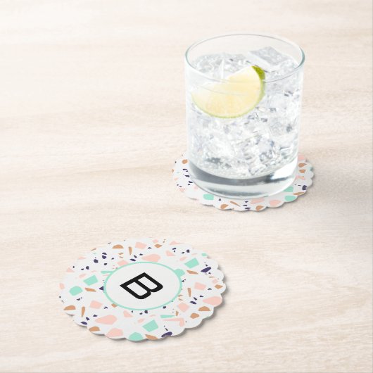 Terrazzo, weißes Pfefferminzmonogramm Untersetzer (Vor Ort)