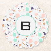 Terrazzo, weißes Pfefferminzmonogramm Untersetzer (Vorderseite)