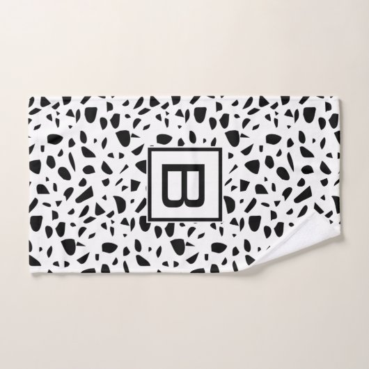 Terrazzo, weißes schwarzes Muster, Monogramm Badhandtuch Set (Handtuch)