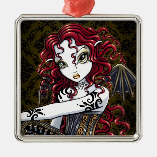 "Terri" Gotische Rote Rose Fairy Fantasy Ornament Aus Metall (Vorne)