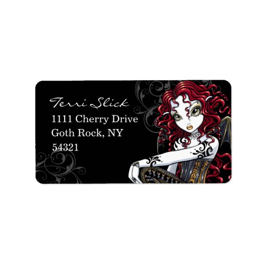 "Terri" Gotische Rote Rose Tattoo Fairy Art Labels Adressaufkleber (Vorne)