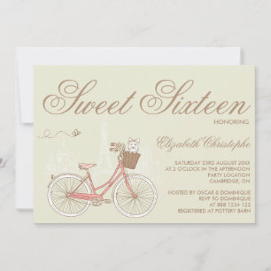 Terrier auf einem rosa Fahrrad Sweet Sixteen Einla Einladung