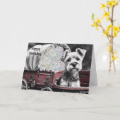 Terrier Hund in Vintagen Wagen Geburtskarte Karte (Gelbe Blume)