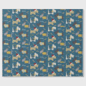 Terrier Hunde in Weihnachtshüten auf blau Geschenkpapier (Flach)