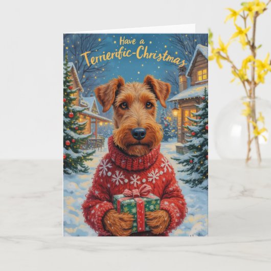 Terrier-ific Airedale Terrier Weihnachtsgrüße Karte (Gelbe Blume)