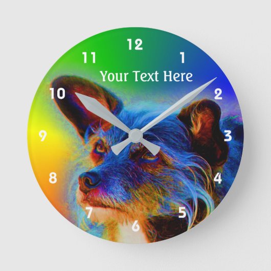 Terrier Mix Hund Abstrakte Tierart Runde Wanduhr (Vorderseite)