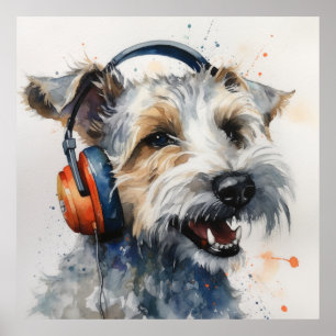 Terrier Music Factory Kopfhörer Kunst Poster