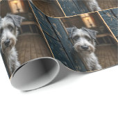 Terrier pinkelt um eine alte Tür Geschenkpapier (Rolleneckpunkt)