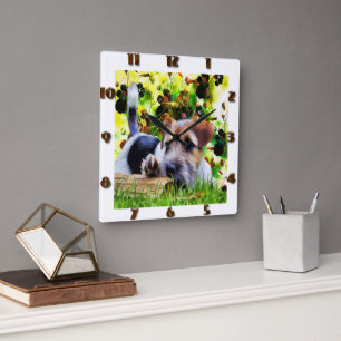 Terrier Puppy Quadratische Wanduhr