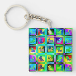 Terrier-Silhouetten in einem Karton-Muster Schlüsselanhänger