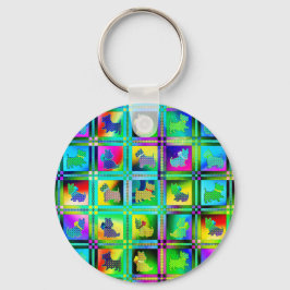 Terrier-Silhouetten in einem Karton-Muster Schlüsselanhänger