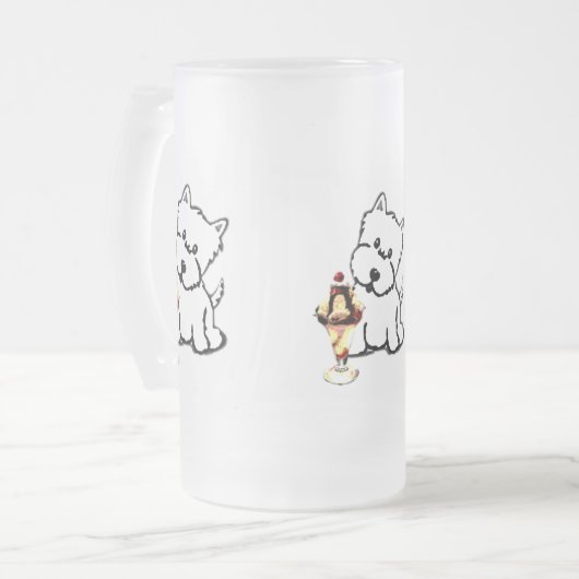 Terrier und Creme Mattglas Bierglas (Vorderseite Links)