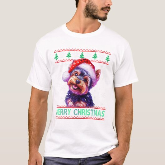 Terrier Weihnachtsmannmütze Ugly Xmas T-Shirt (Vorderseite)