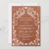 Terrocotta Papel Picado Budget QR Code Wedding Einladung (Vorderseite)