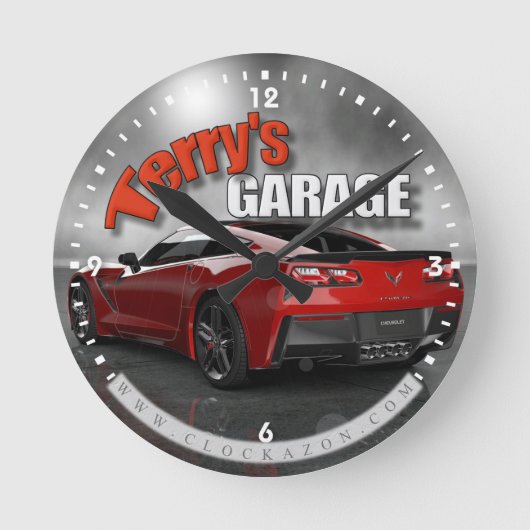 Terry's Garage Corvette Wall Clock Runde Wanduhr (Vorderseite)