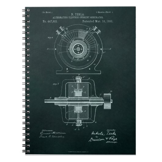 Tesla AC Motor Blueprint Notizblock (Vorderseite)