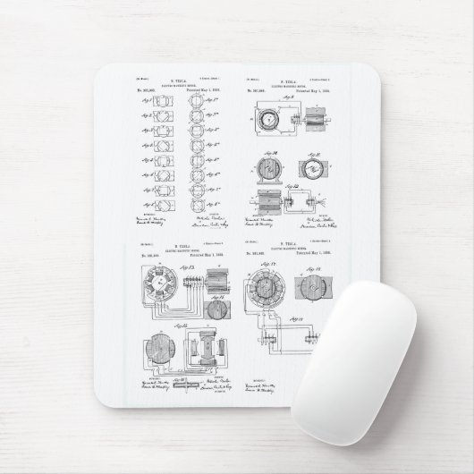Tesla Elecro-Magnet Bewegungspatent US381968 p 1-4 Mousepad (Mit Mouse)