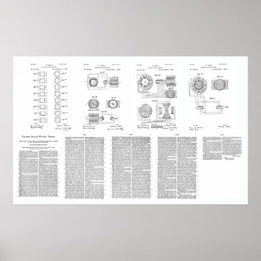 Tesla Elecro-Magnet Motorpatent US381968 p 1-9 Poster (Vorne)
