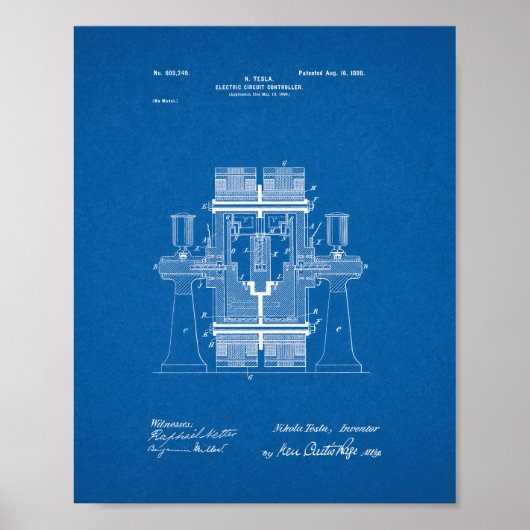 Tesla Electric Circuit Controller Patent - Bluepri Poster (Vorne)