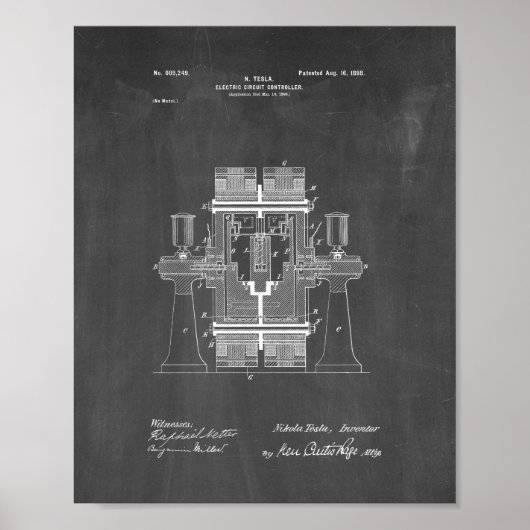 Tesla Electric Circuit Controller Patent - Chalkbo Poster (Vorne)
