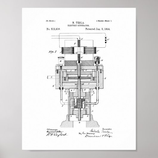 Tesla Electric Generator Patent Poster (Vorne)