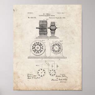 Tesla Electro Magnetmotorpatent - altes Aussehen Poster
