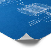 Tesla-Electro-Magnetmotorpatent - Blueprint Poster (Ecke)