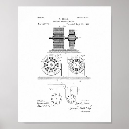 Tesla Electro Magnetmotorpatent Poster (Vorne)