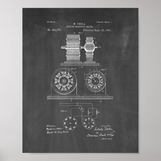 Tesla Electro Magnetmotorpatent - Zwischenplatine Poster (Vorne)