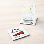 Tesla pickup truck carrying a Christmas tree Getränkeuntersetzer (Rechte Seite)