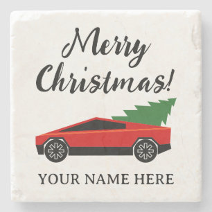 Tesla-Pickup-Truck mit Weihnachtsbaum Steinuntersetzer