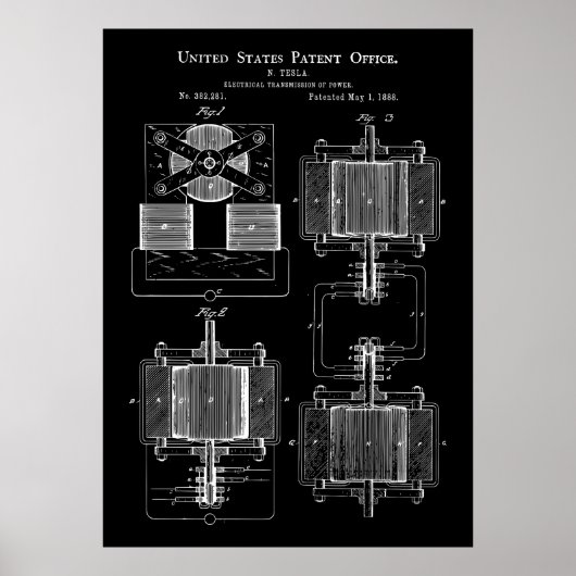 Tesla Power Transmitter 1888 Patent Poster (Vorne)