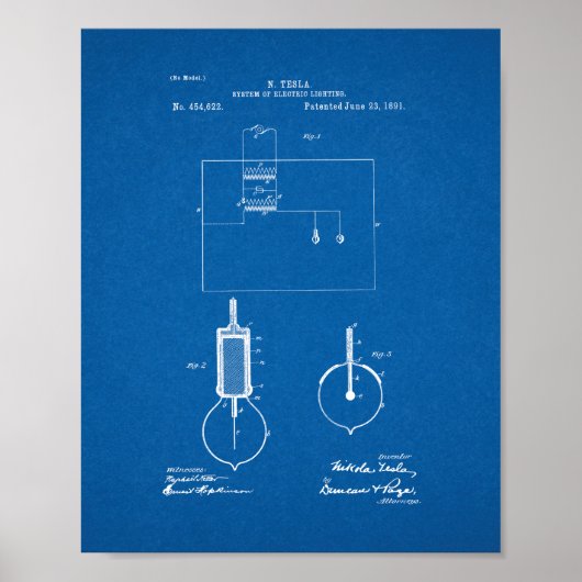 Tesla System of Electric Lighting Patent - Bluepri Poster (Vorne)