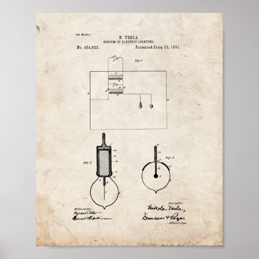 Tesla System of Electric Lighting Patent - Old Loo Poster (Vorne)