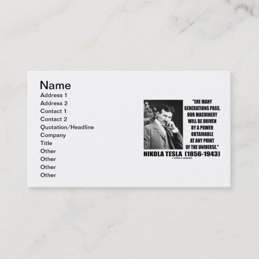 Tesla unser Maschinerie gefahrener Power Visitenkarte (Vorderseite)