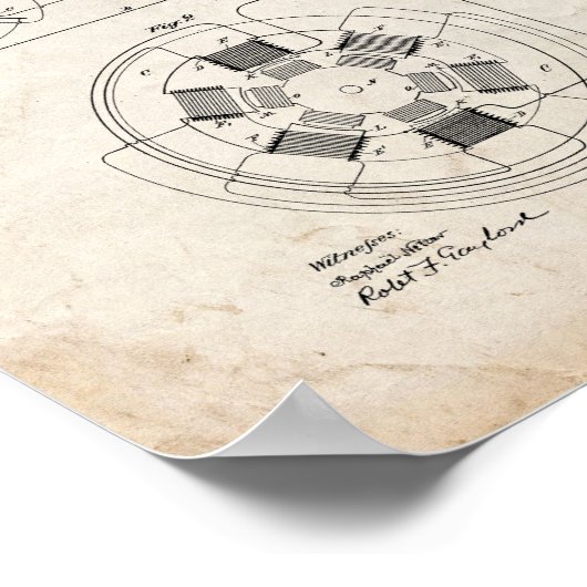 Tesla Wechselmotorpatent - Altes Aussehen Poster (Ecke)