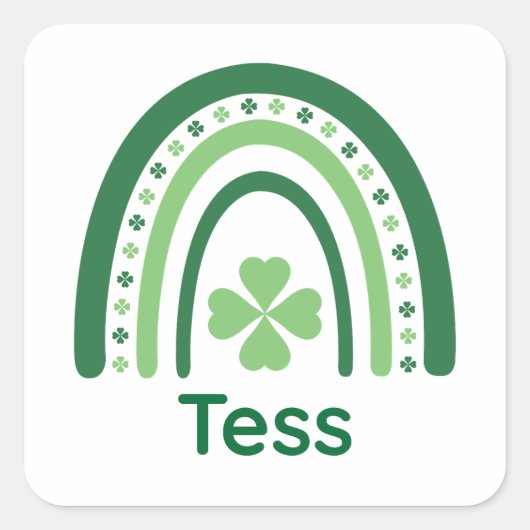 Tess Name Clover Boho Rainbow Quadratischer Aufkleber (Vorderseite)