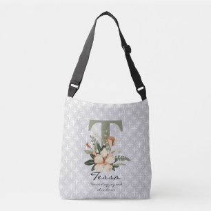 Tessas reichlicher Blüh - Boho Floral Monogramm Tragetaschen Mit Langen Trägern