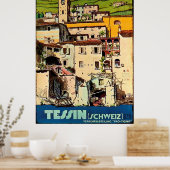 Tessin-Häuser vor dem Stadthafen, Schweiz Poster (Küche)
