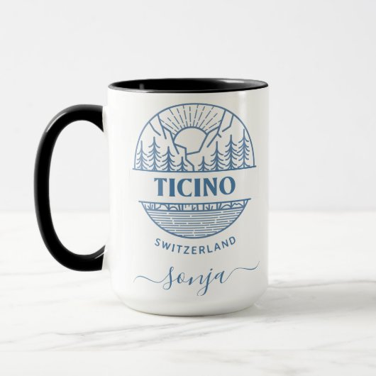 Tessin, Schweiz | Blau | Minimalistische Landschaf Tasse (Links)