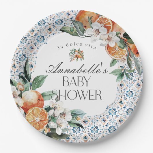 Tessin Tile Italienische Babydusche Tischdekoratio Pappteller (Vorderseite)