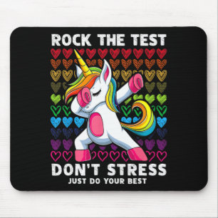 Test Day Rock the Test Dabbing Unicorn Boys Girls Mousepad