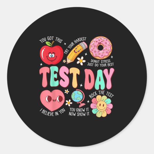 Test Day Rock The Test Testing Day Motivational Te Runder Aufkleber (Vorderseite)
