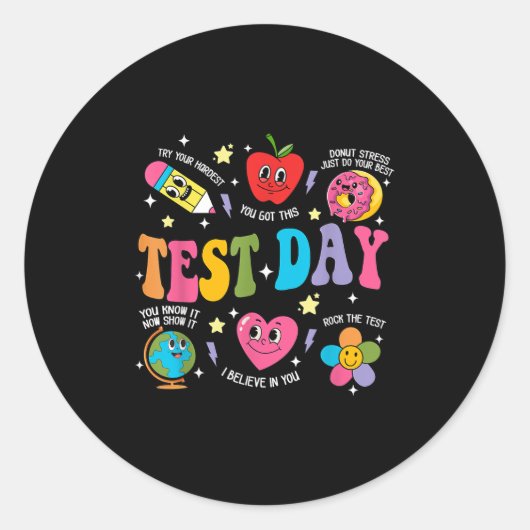 Test Day Rock The Test Testing Day Motivational Te Runder Aufkleber (Vorderseite)