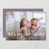 "Testen wir das noch einmal" Lila Urlaubsfotokarte (Vorne/Hinten)