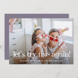 "Testen wir das noch einmal" Lila Urlaubsfotokarte