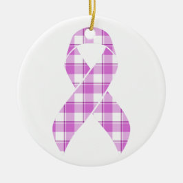 Testicular Cancer Awareness Plaid Purple Ribbon Keramik Ornament