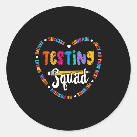 Testing Squad Motivational Test Day Words Heart Te Runder Aufkleber (Vorderseite)